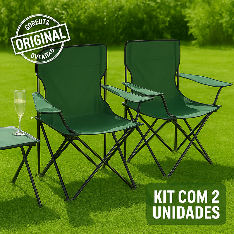 Kit of 2 Folding Fishing Camping Beach Chairs with Bag