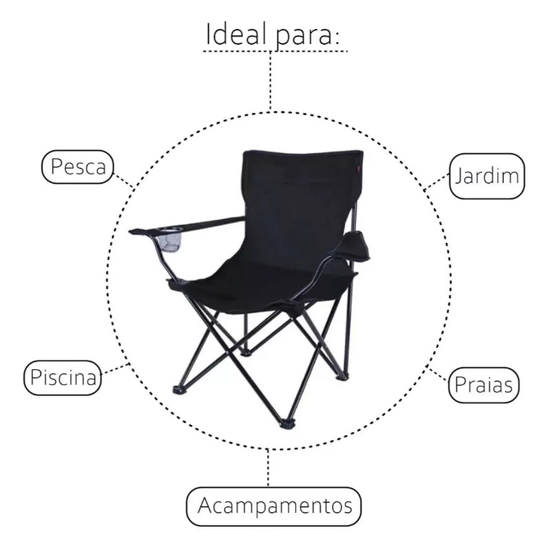 Folding Steel Camping Fishing Chair with Cup Holder and Bag