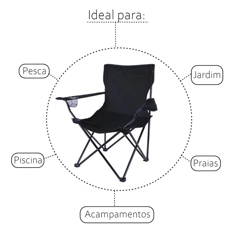 Portable Folding Chair with Cup Holder and Carrying Bag for Camping and Fishing
