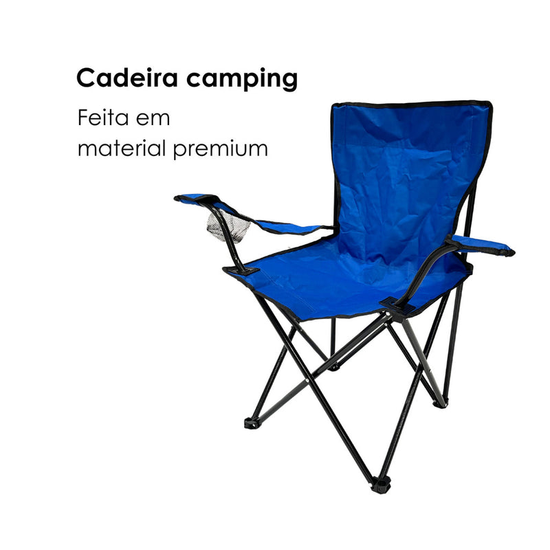 Blue Camping Fishing Beach Folding Chair with Cup Holder and Bag Supports up to 150kg
